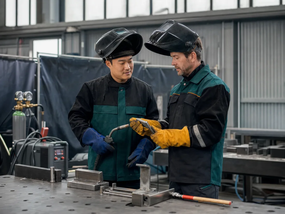 Welding professionals conducting a safety check