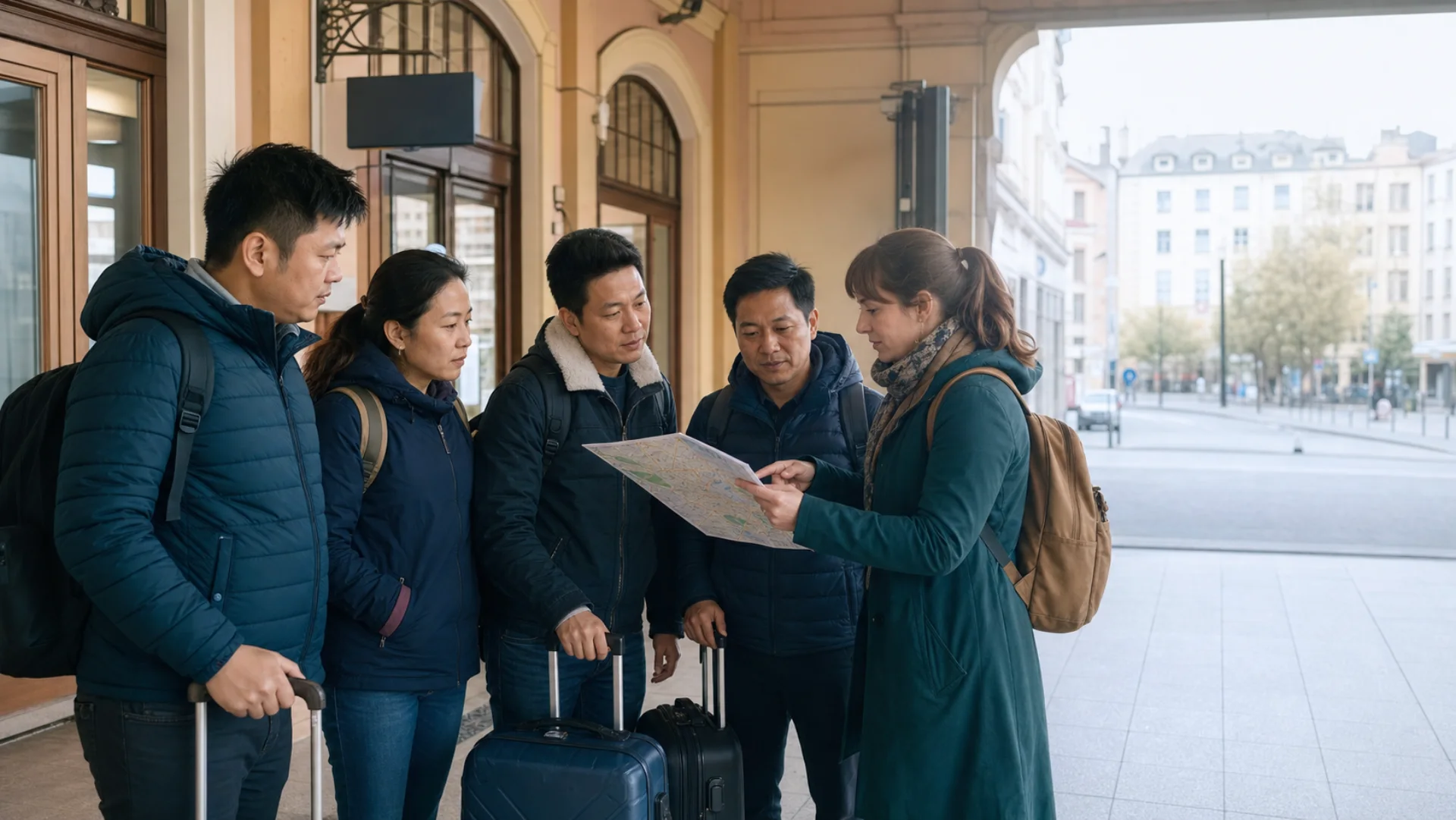 A coordinator helps newly arrived workers orient themselves in a European city
